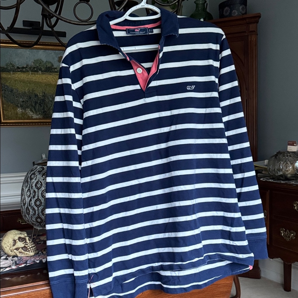Vineyard Vines - size L Navy and White Striped Men's Shirt